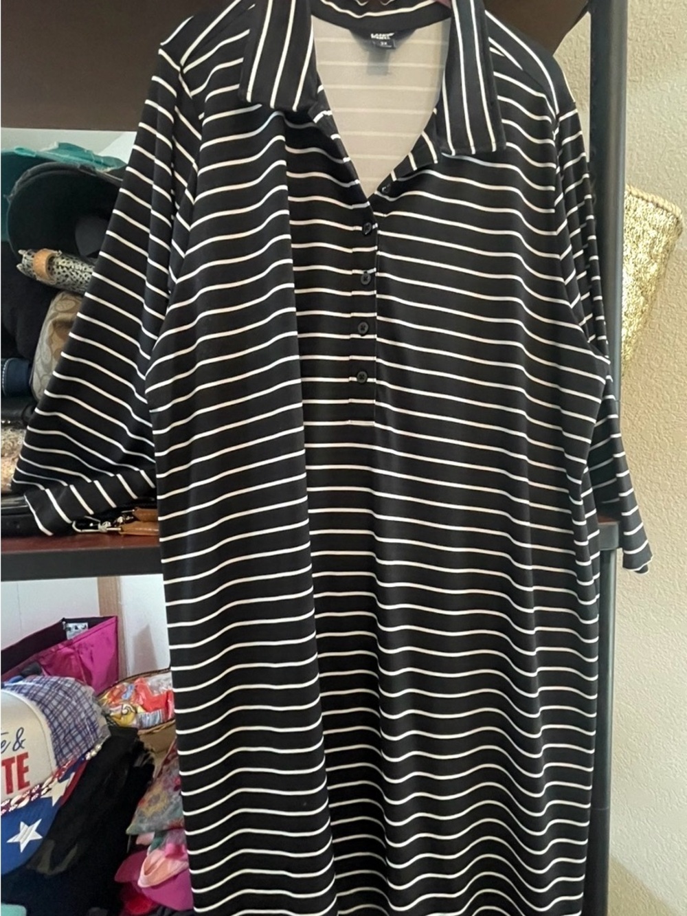 Lands' End Black Shirt Dress with White Stripes - Midi (2X)